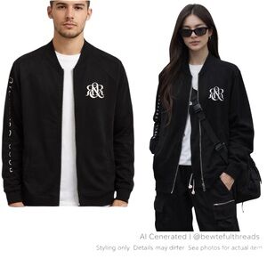 Black Logo Bomber Jacket Streetwear Minimal Tech Clean Unisex L